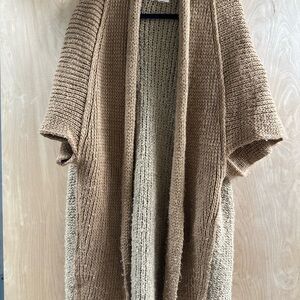 Elan Tan Knit Open-Front Poncho